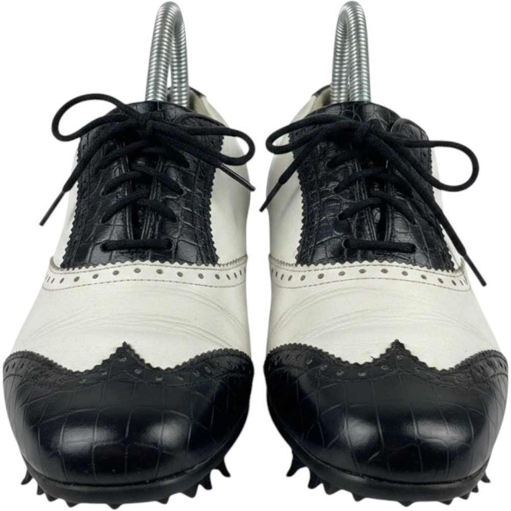 FootJoy Womens 6.5M Black White Leather Wingtip Spiked Classic Oxford Golf Shoes